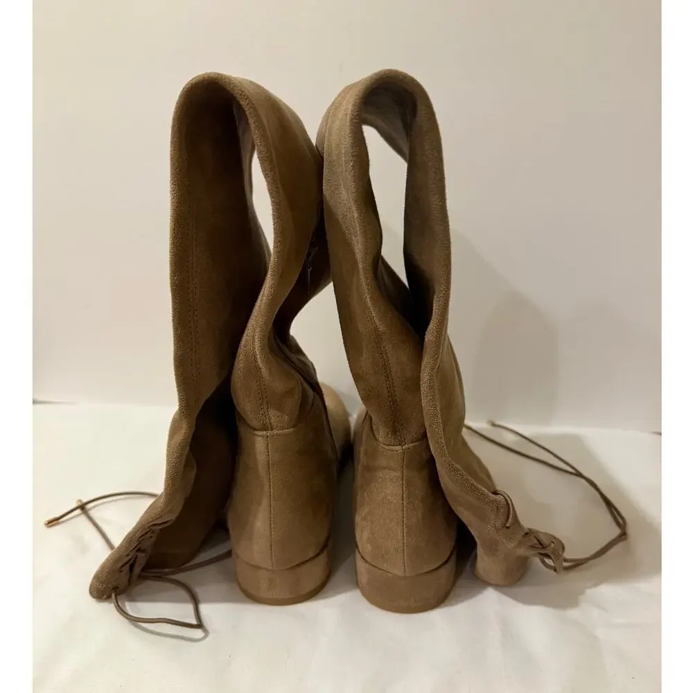 Chinese Laundry King Tan Taupe Suede Over The Knee OTK Tie Top Boots 6.5 NWOB